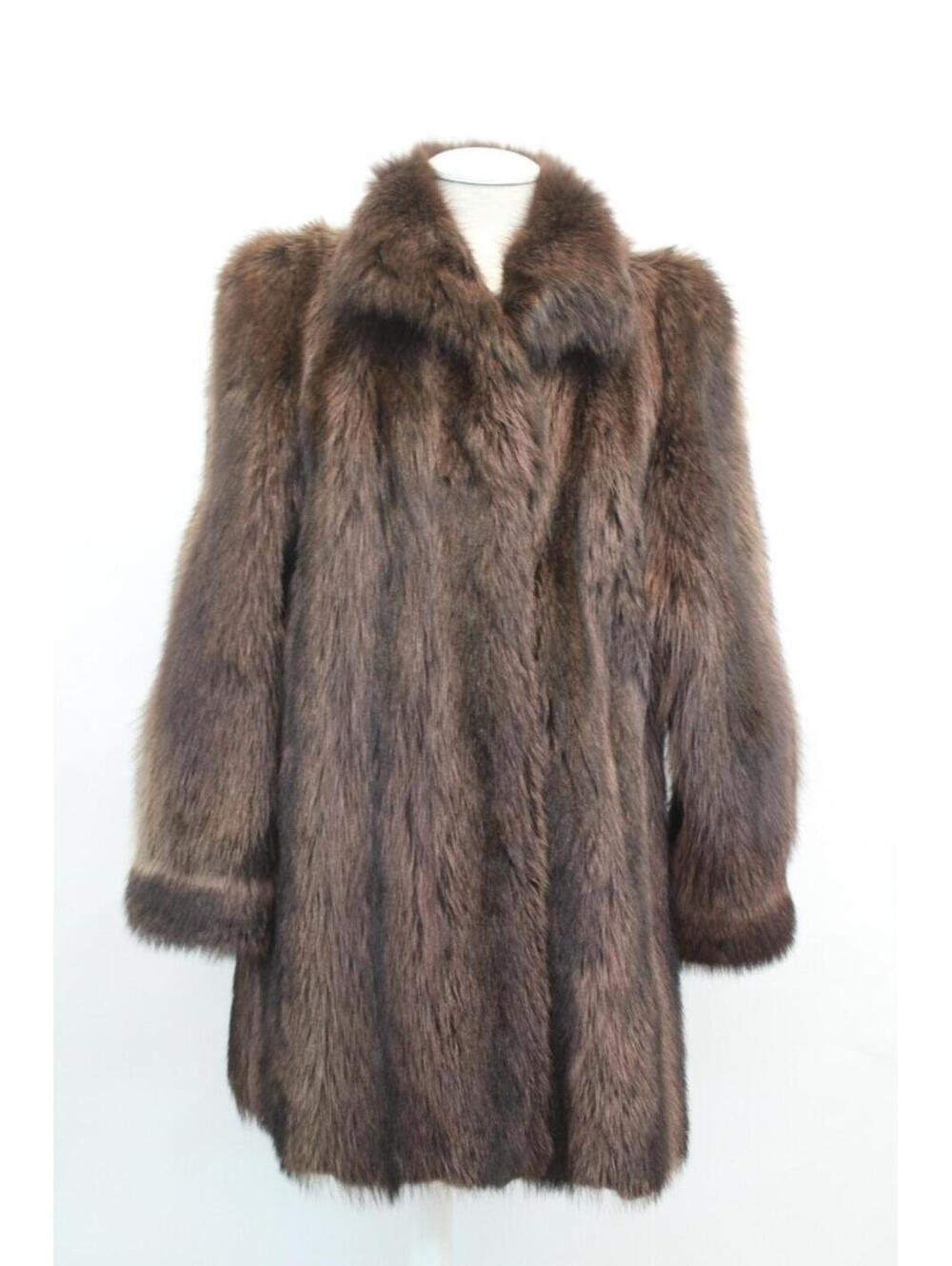 EXCELLENT BROWN RACCOON FUR COAT JACKET WOMEN WOMAN SIZE 6 SMALL